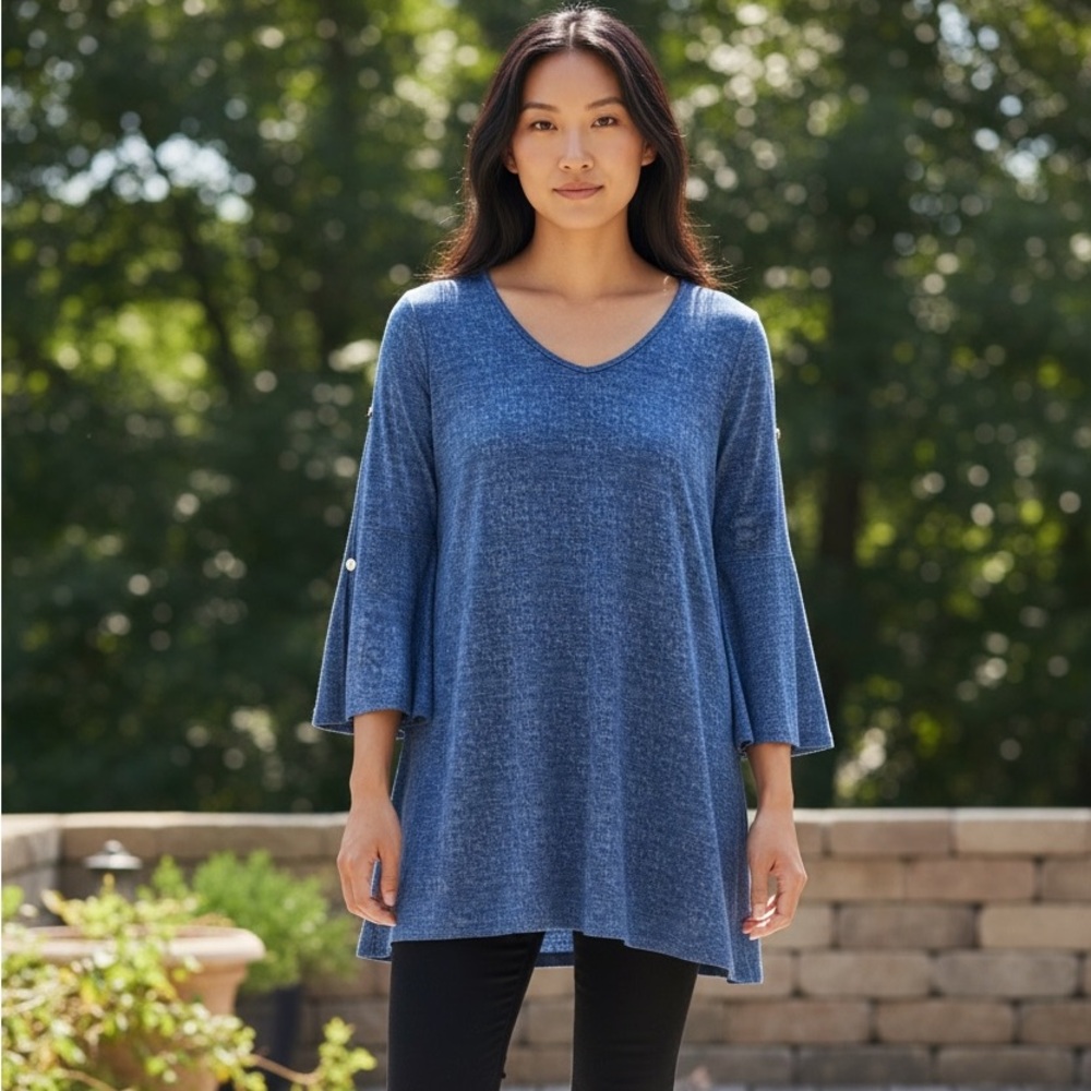 Antthony Denim Blue V-Neck Bell Sleeve Tunic
